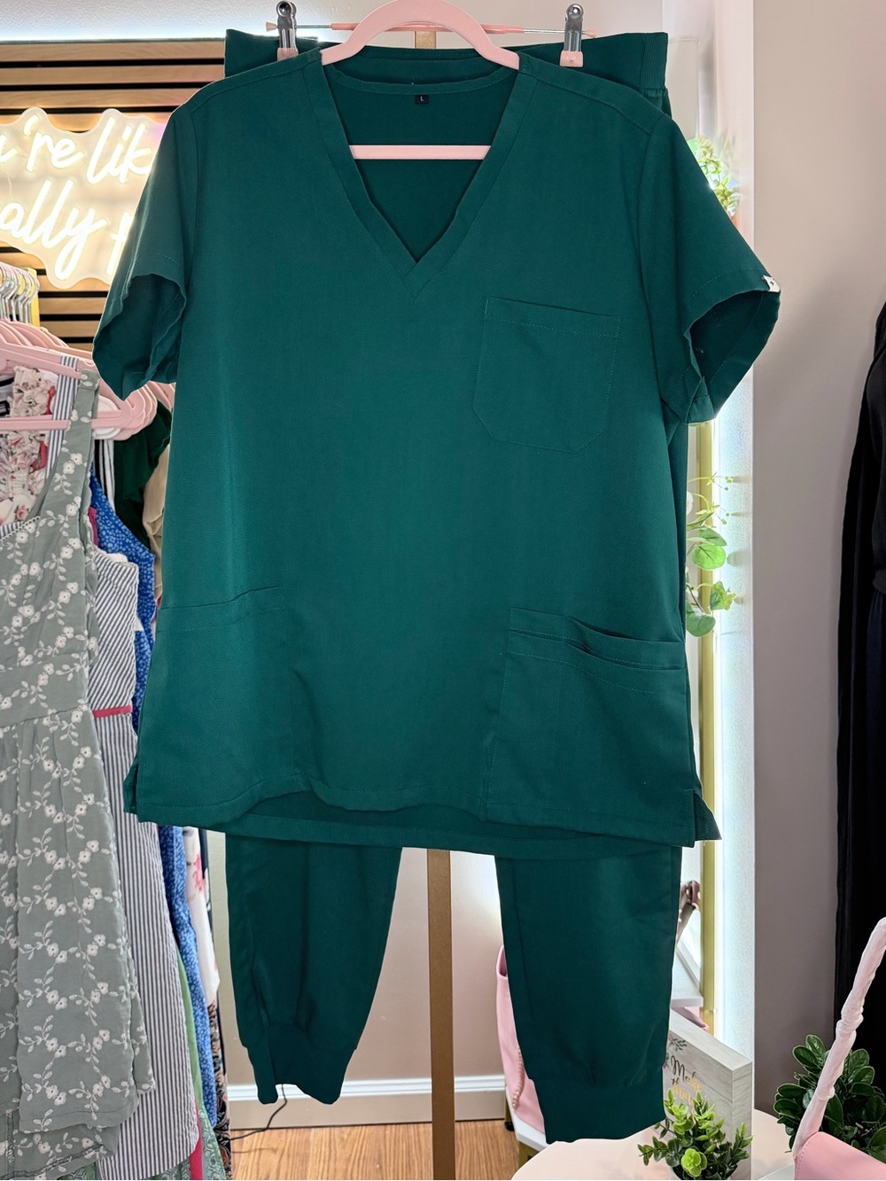 Women’s Deep Teal V-Neck Scrub Top and Jogger Set